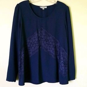 Navy Blouse with Lace Detail Downeast Collection